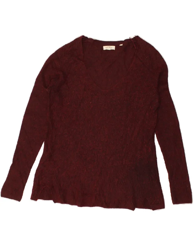 FAT FACE Womens V-Neck Jumper Sweater UK 10 Small  Burgundy Wool