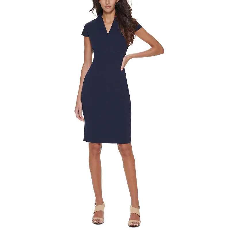 Calvin Klein Womens Petites V-Neck Knee-Length Sheath Dress