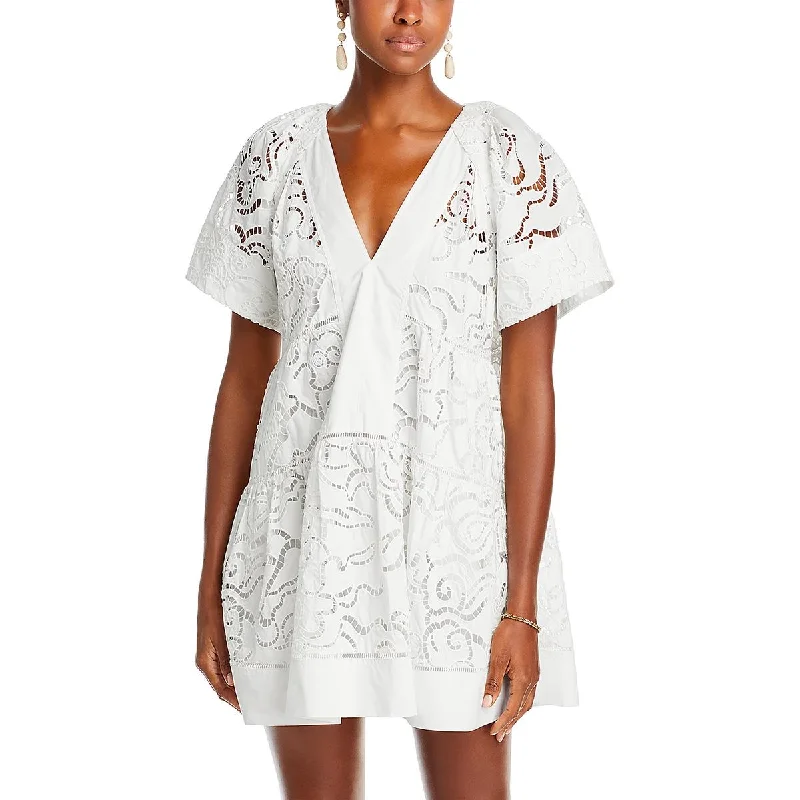 A.L.C. Womens Eyelet Short Sleeve Mini Dress