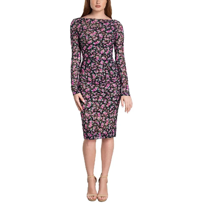 Dress The Population Womens Floral Ruched Midi Dress