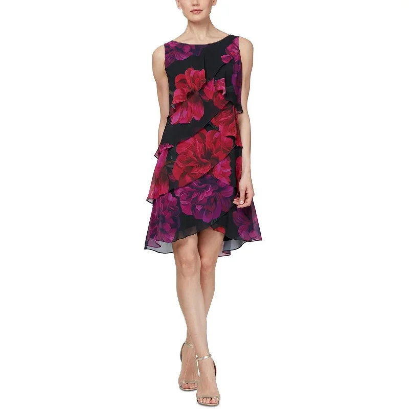 SLNY Womens Floral Flutter Sheath Dress