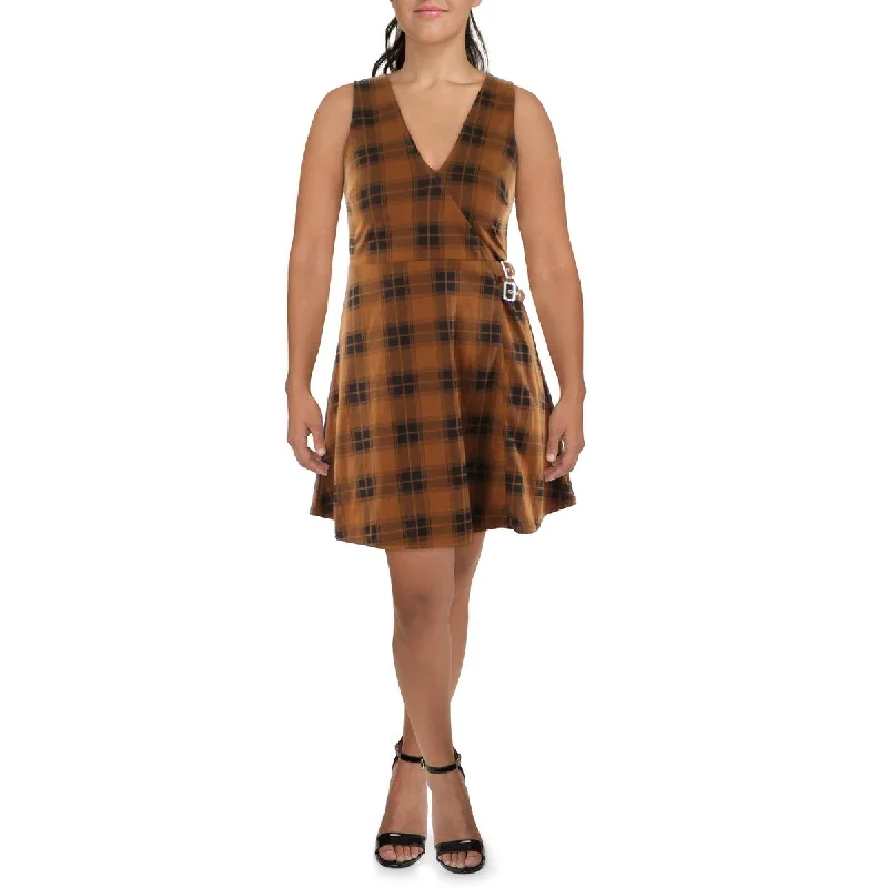 Planet Gold Womens Juniors Woven Plaid Sheath Dress