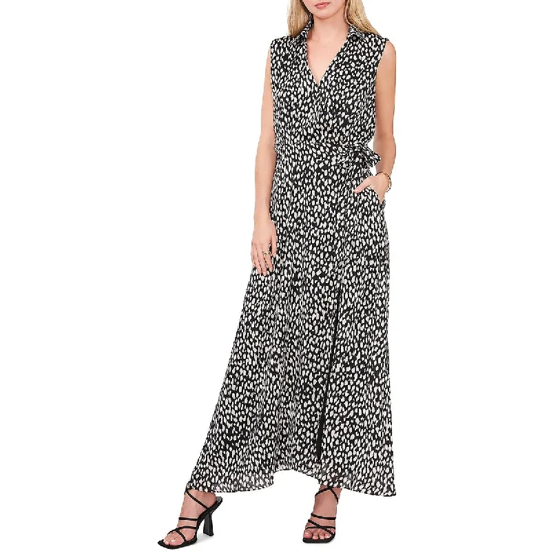 Vince Camuto Womens Polka-Dot Long Wrap Dress