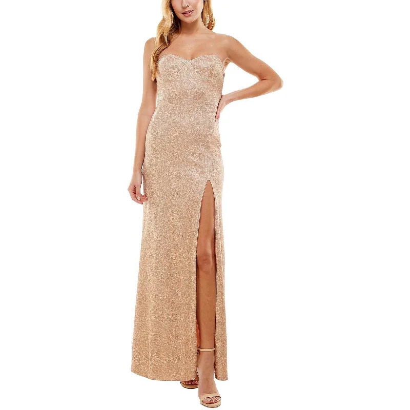 City Studio Womens Juniors Glitter Long Evening Dress