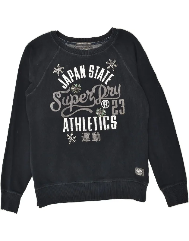 SUPERDRY Womens Graphic Sweatshirt Jumper UK 14 Medium Navy Blue Cotton