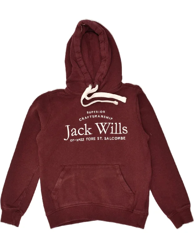 JACK WILLS Womens Graphic Hoodie Jumper UK 6 XS  Burgundy Cotton