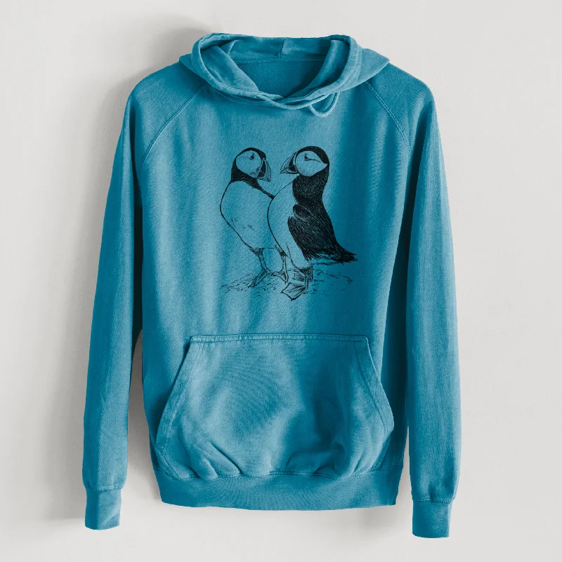 Atlantic Puffins Pair - Fratercula arctica  - Mid-Weight Unisex Vintage 100% Cotton Hoodie