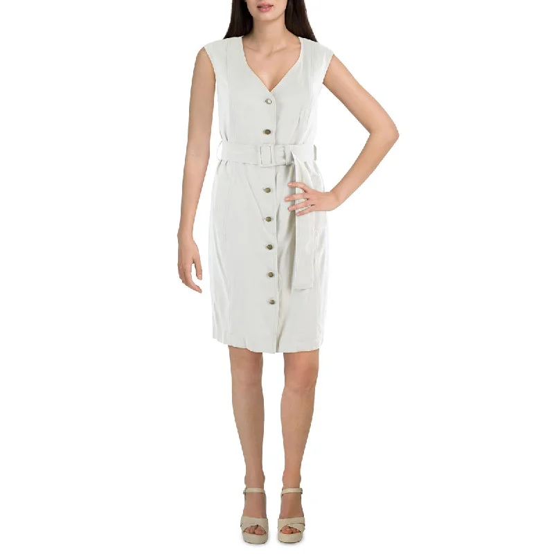 Calvin Klein Womens Collarless Mini Shirtdress