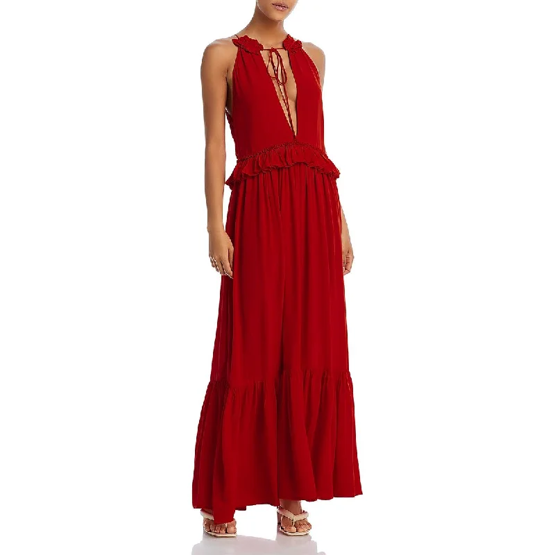 EVARAE Womens Tie Neck Maxi Maxi Dress