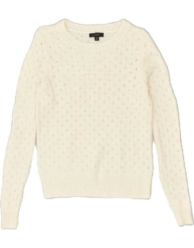 J. CREW Womens See Through Crew Neck Jumper Sweater UK 6 XS Off White