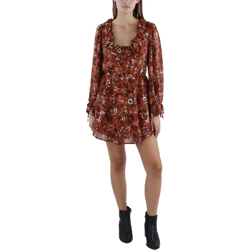 Lost + Wander Womens Floral Print Above Knee Mini Dress