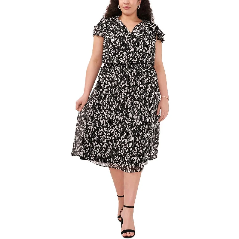 MSK Womens Plus Floral Print  Midi Dress