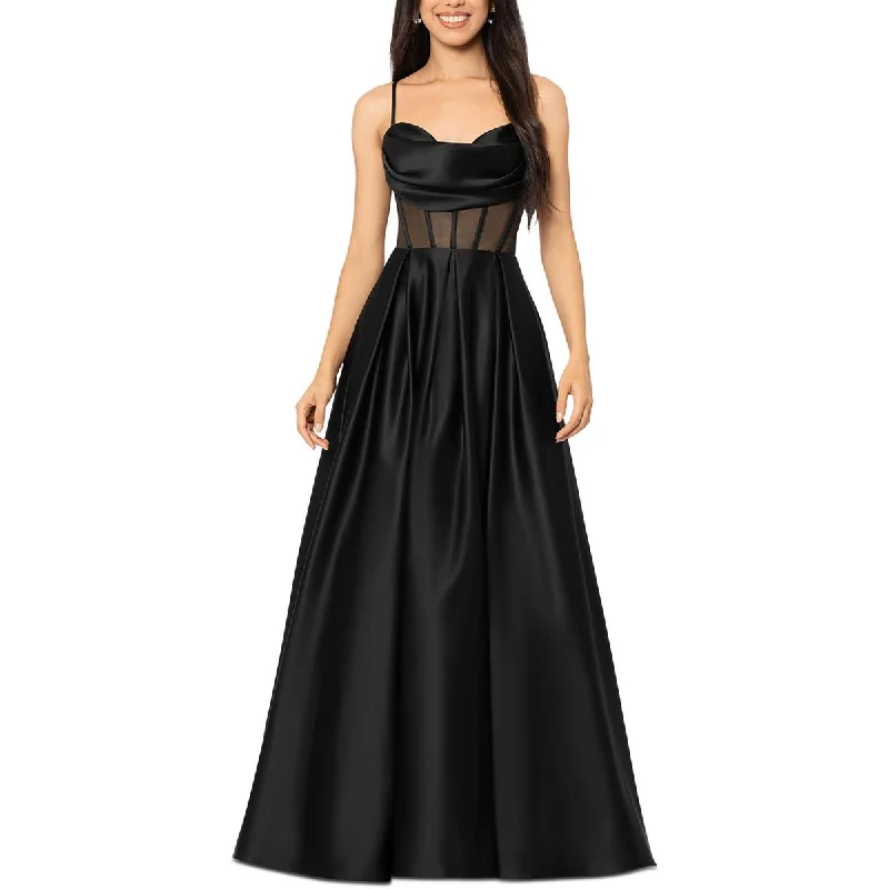 Blondie Nites Womens Juniors Lace Up Back Halter Evening Dress