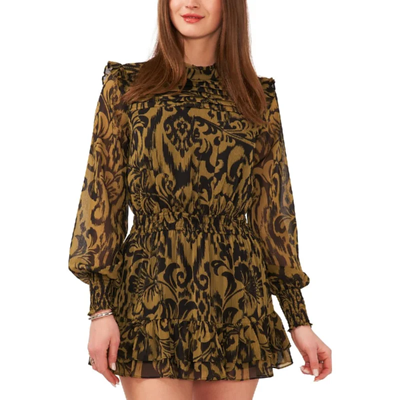 1.State Womens Printed Smocked Mini Dress