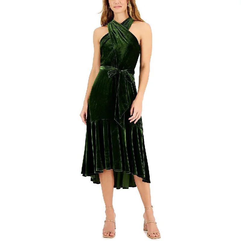 Taylor Womens Petites Velvet Hi-Low Halter Dress