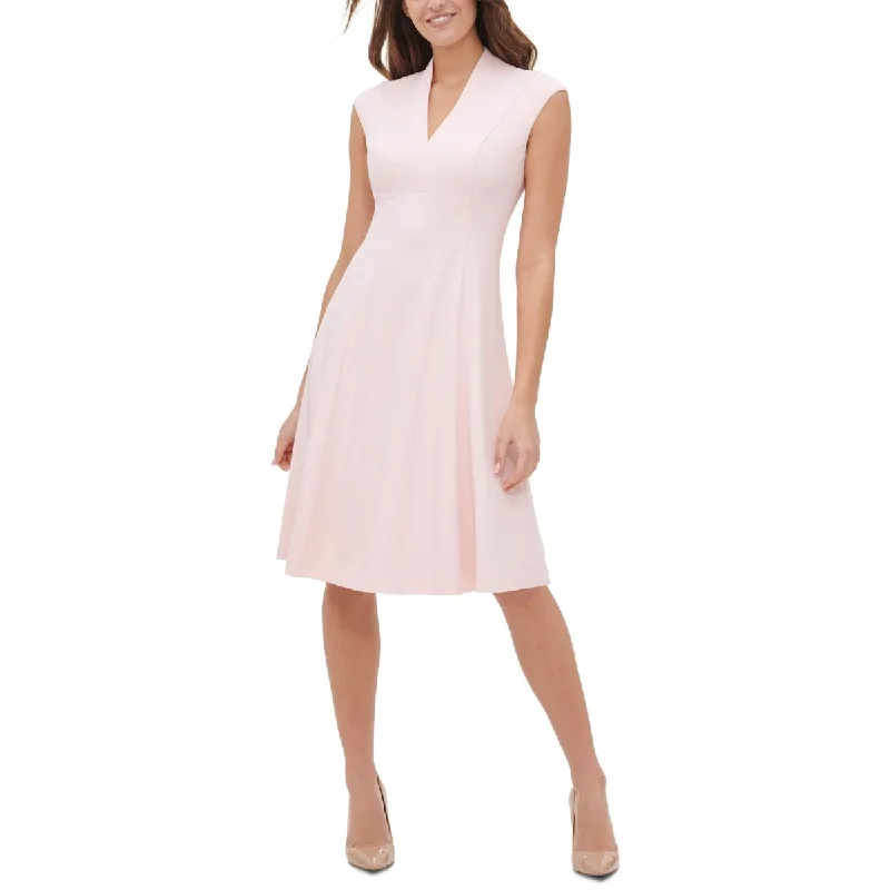 Tommy Hilfiger Womens V-Neck Cap Sleeve Midi Dress