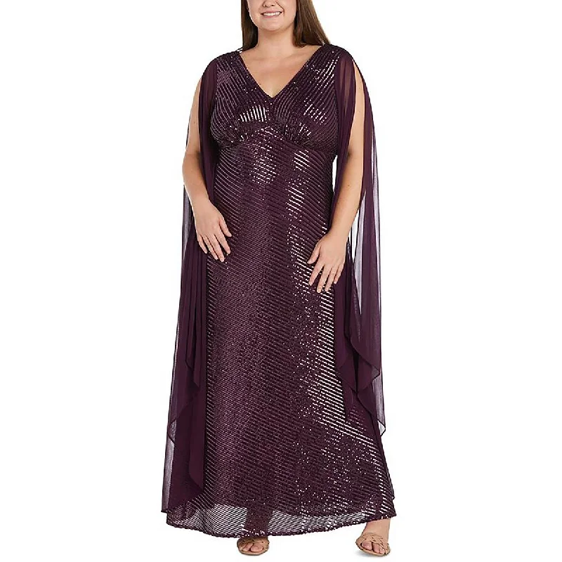 Nightway Womens Plus Glitter Long Sleeve Evening Dress