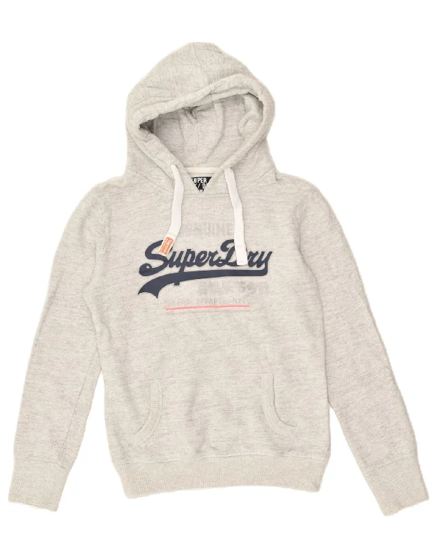 SUPERDRY Womens Graphic Hoodie Jumper UK 10 Small Grey Cotton