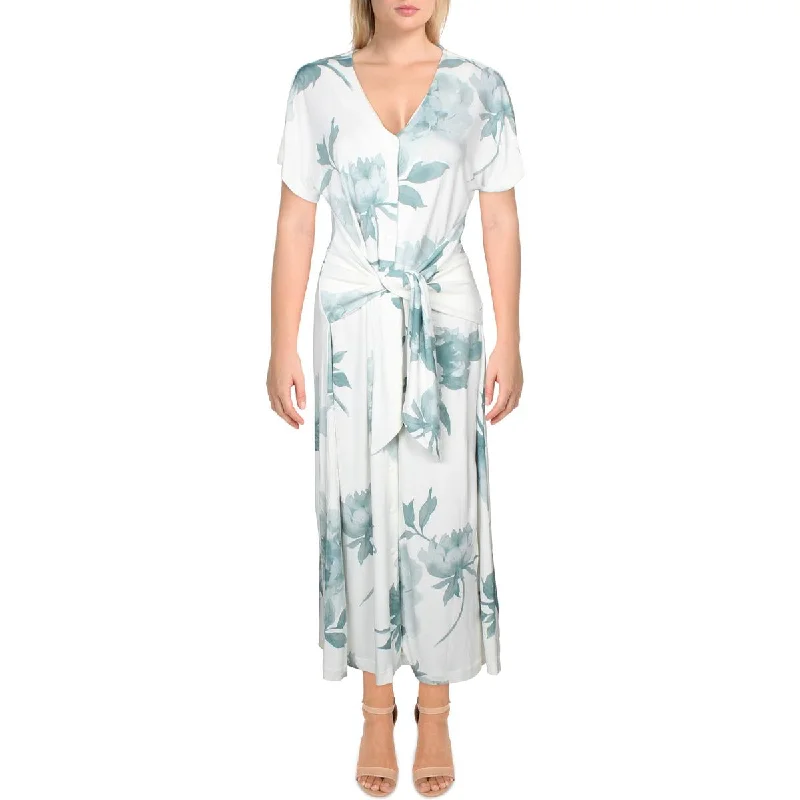 Alfani Womens Floral Print Tie Front Shirtdress