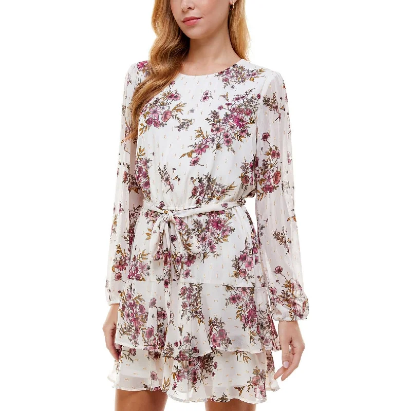 City Studios Womens Chiffon Metallic Mini Dress