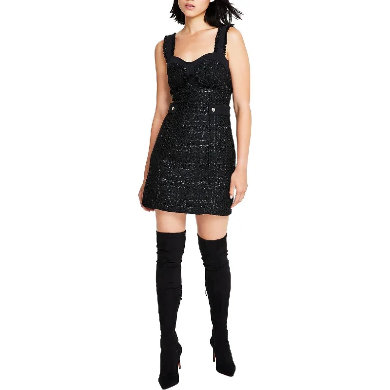 Guess Womens Tweed Metallic Mini Dress