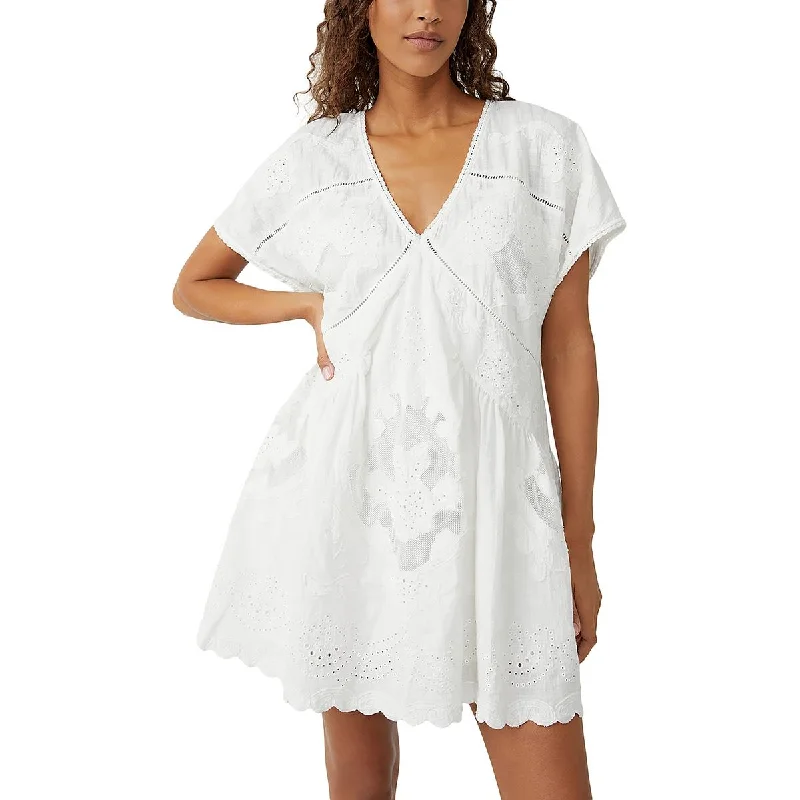 Free People Womens Eyelet V-Neck Mini Dress