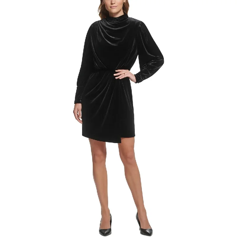 Karl Lagerfeld Paris Womens Velvet Pleated Mini Dress