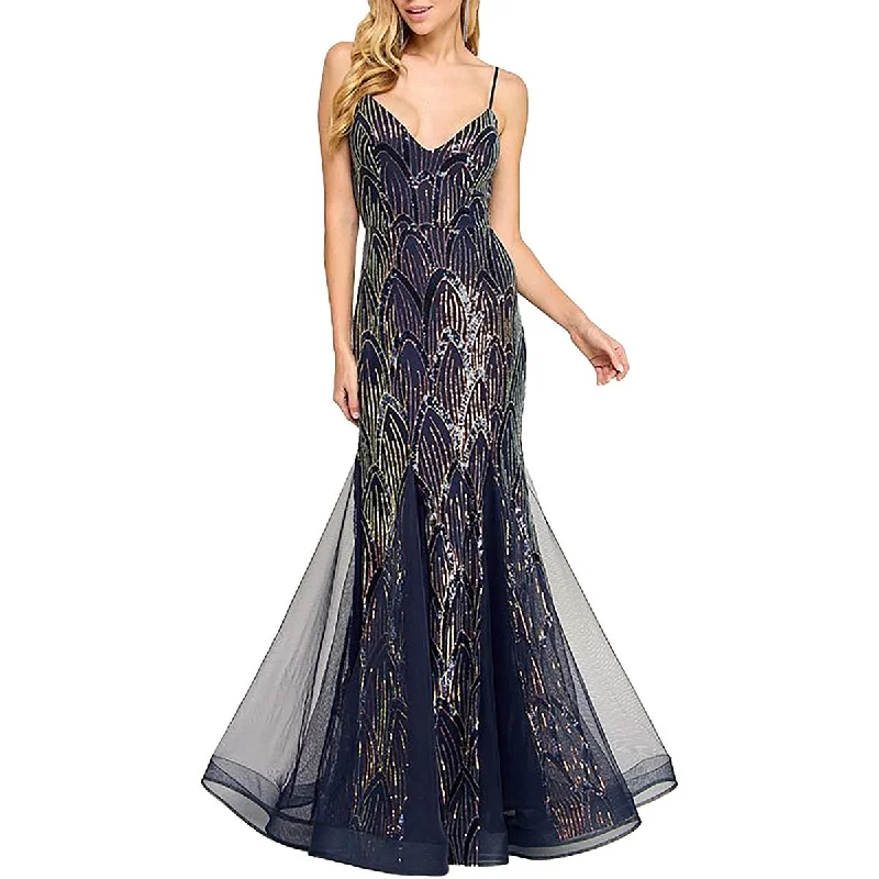 City Studio Womens Juniors Sequined Mermaid Evening Dress