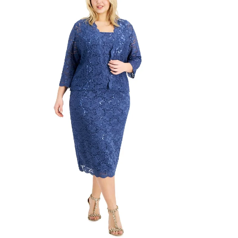 SLNY Womens Plus Lace Midi Cocktail And Party Dress