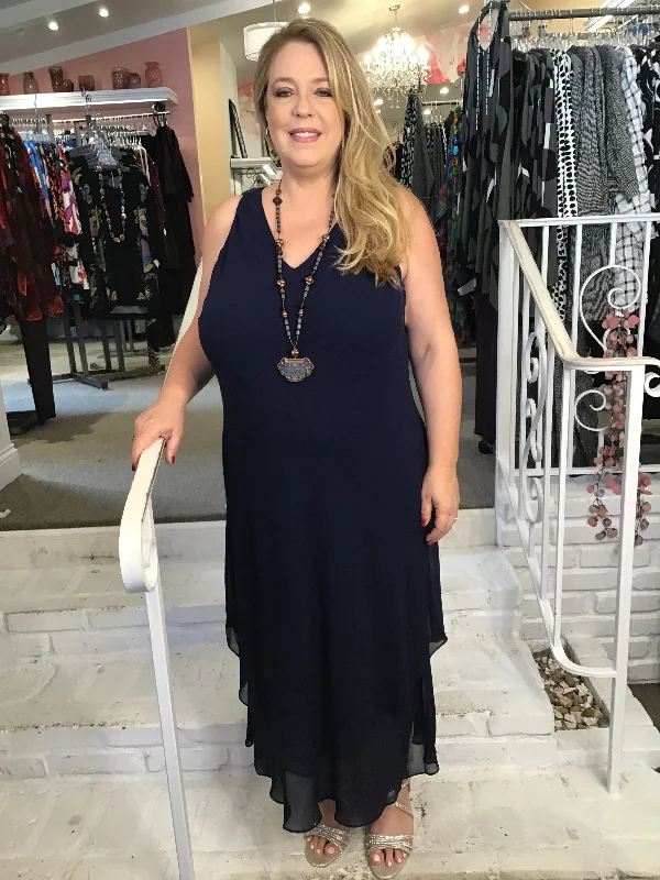 2 LAYER BIAS DRESS - NAVY