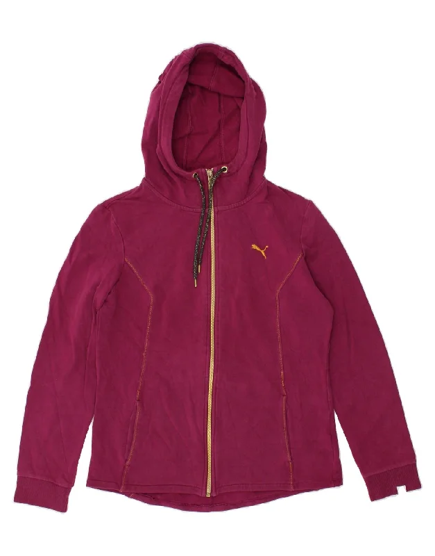 PUMA Womens Zip Hoodie Sweater UK 10 Small Burgundy Cotton