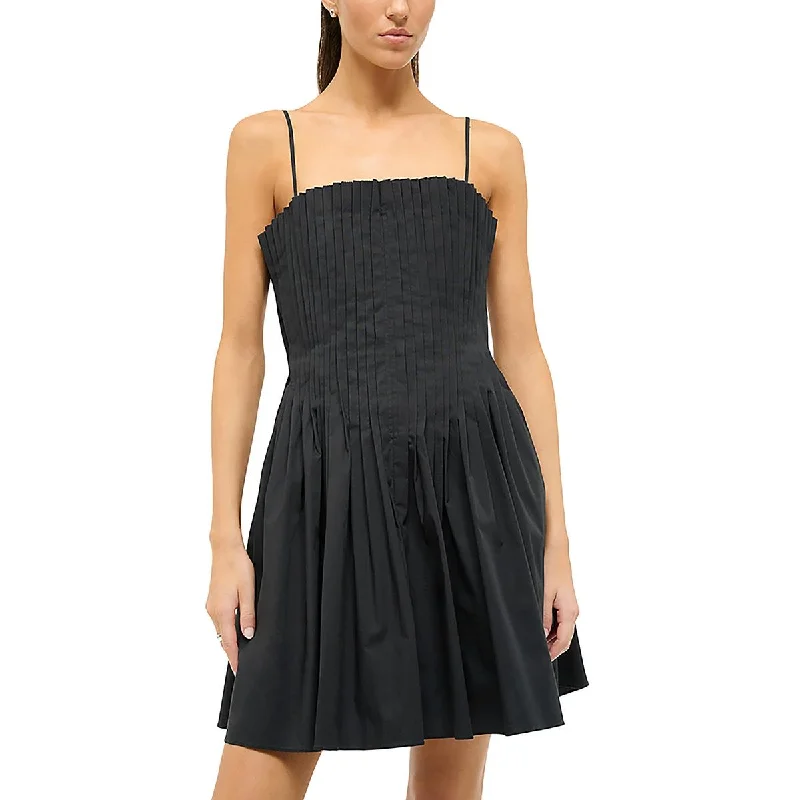 STAUD Womens Pleated Tiered Mini Dress