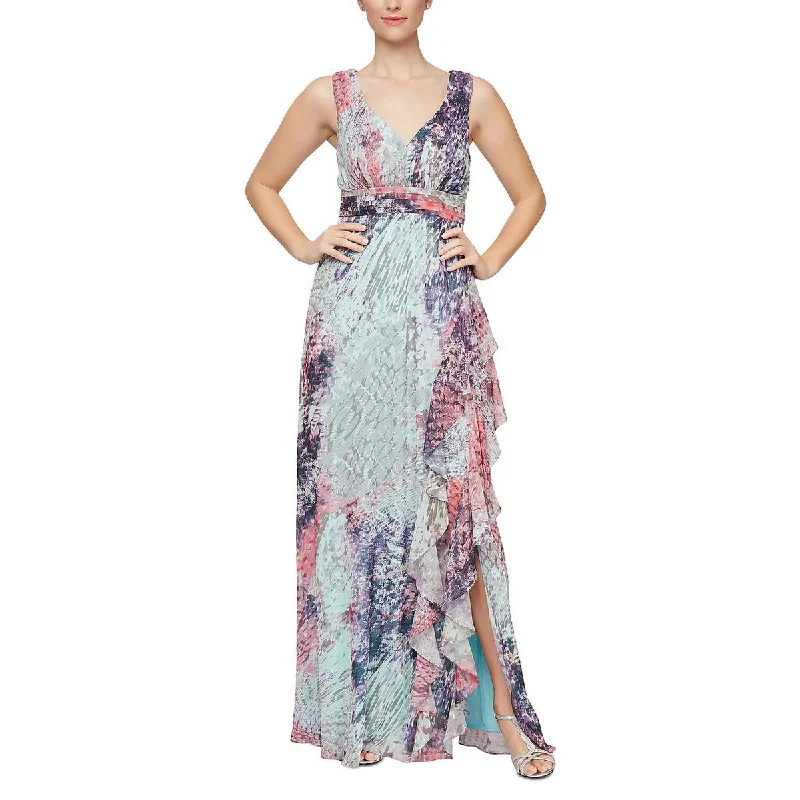 Alex & Eve Womens Ruffled Maxi Evening Dress