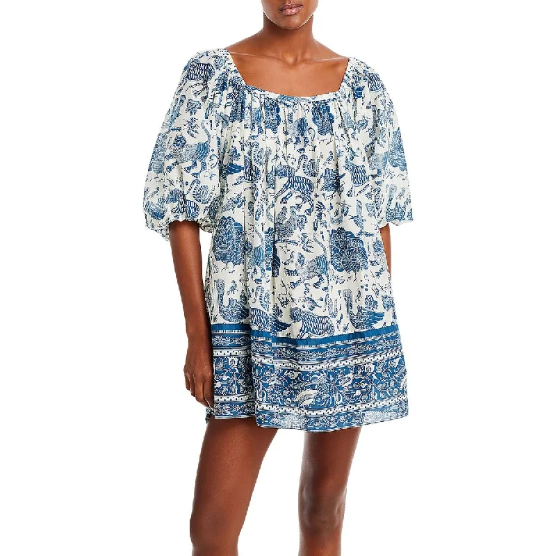 Rhode Womens Animal Print Boatneck Tunic Dress