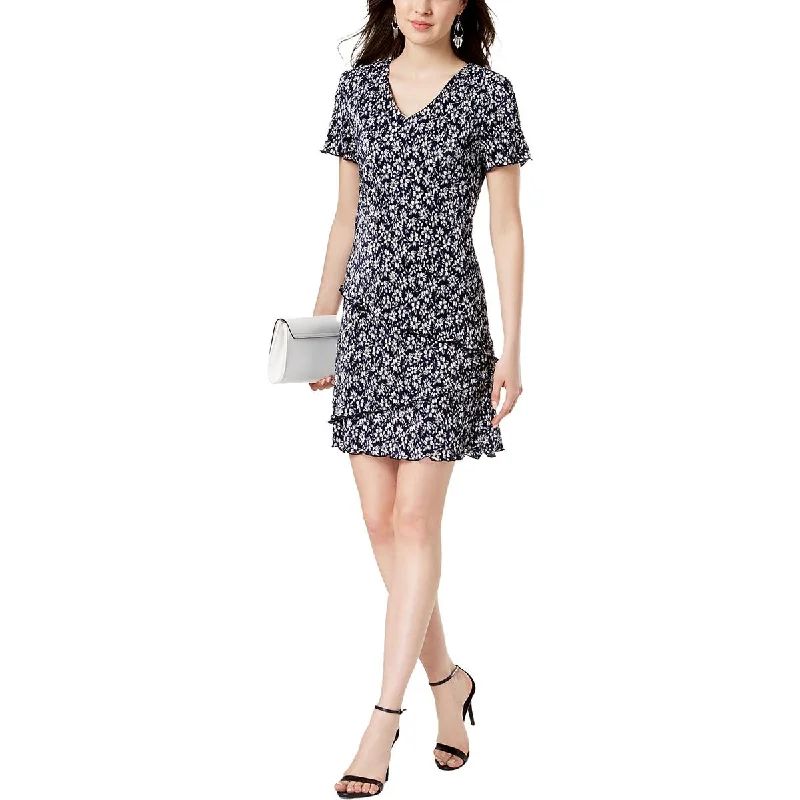 Connected Apparel Womens Petites V-Neck Knee-Length Shift Dress