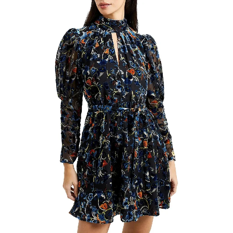 French Connection Womens Avery Velvet Floral Mini Dress