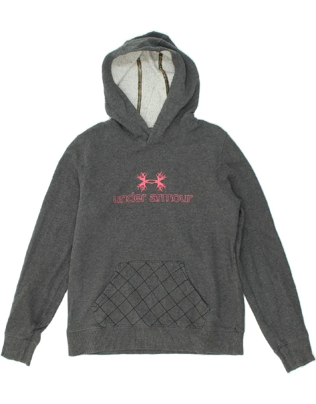 UNDER ARMOUR Womens Graphic Hoodie Jumper UK 14 Medium Grey Cotton