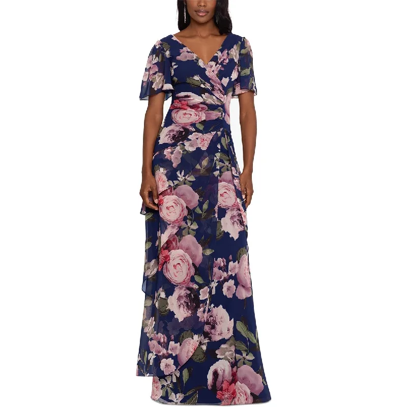 Xscape Womens Surplice Tiered Maxi Dress