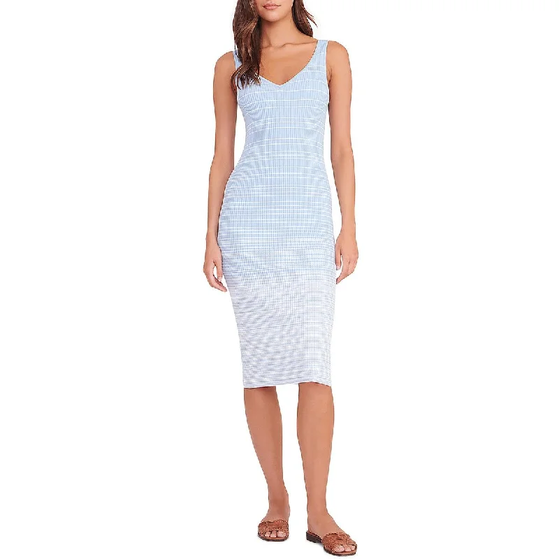 STAUD Womens Striped Ribbed Knit Midi Dress