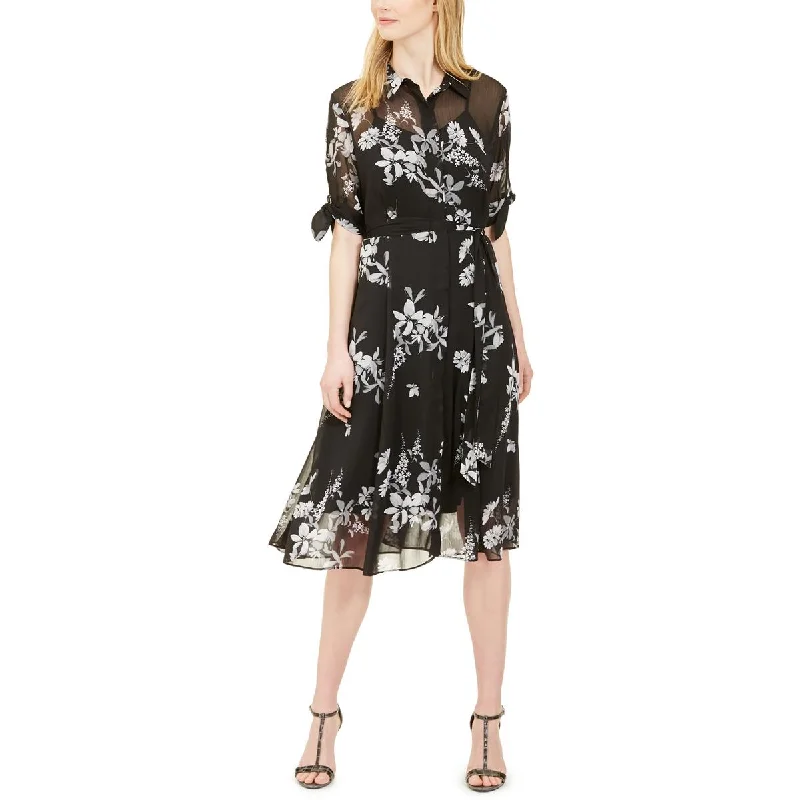 Calvin Klein Womens Floral Long Shirtdress