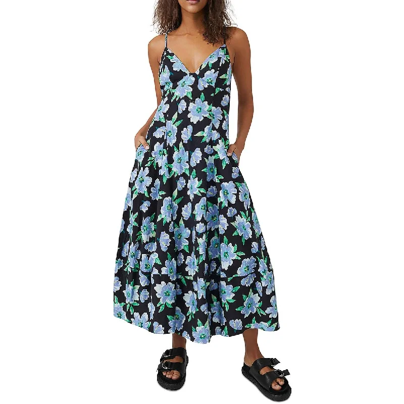 Free People Womens Finer Things V-Neck Long Midi Dress