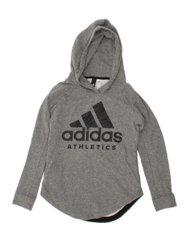 ADIDAS Womens Graphic Hoodie Jumper UK 8/10 Small Grey Cotton