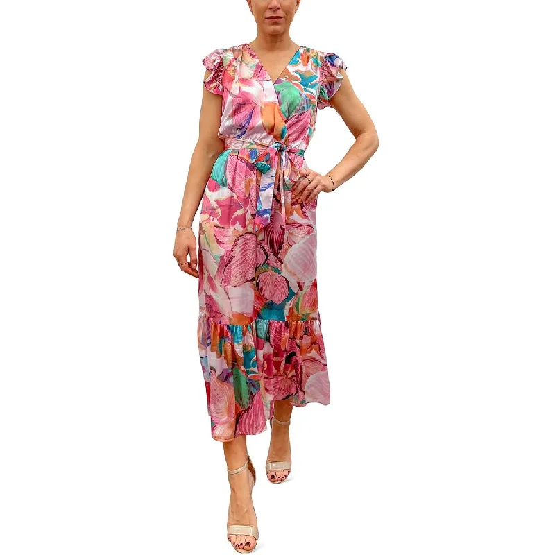 Sam Edelman Womens Floral Faux Wrap Midi Dress