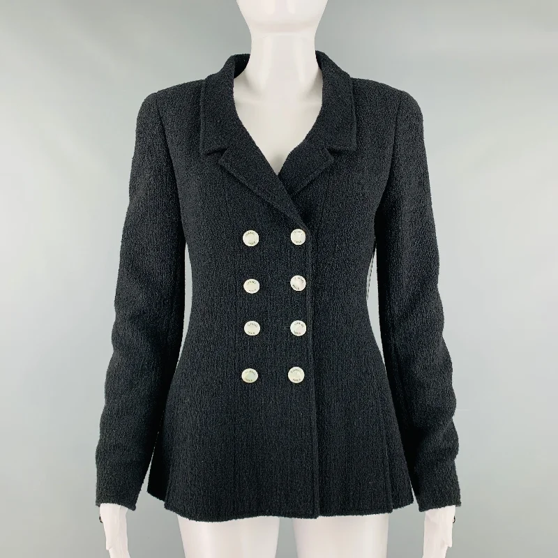 CHANEL Size 6 Black Wool Nylon Double Breasted Blazer