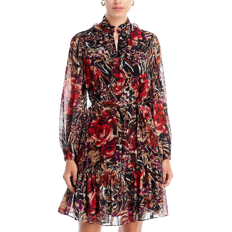 Kobi Halperin Womens Sami Chiffon Floral Fit & Flare Dress