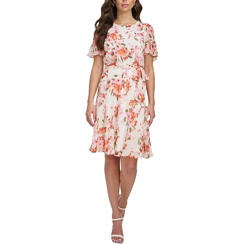 DKNY Womens Floral Print Knee-Length Mini Dress