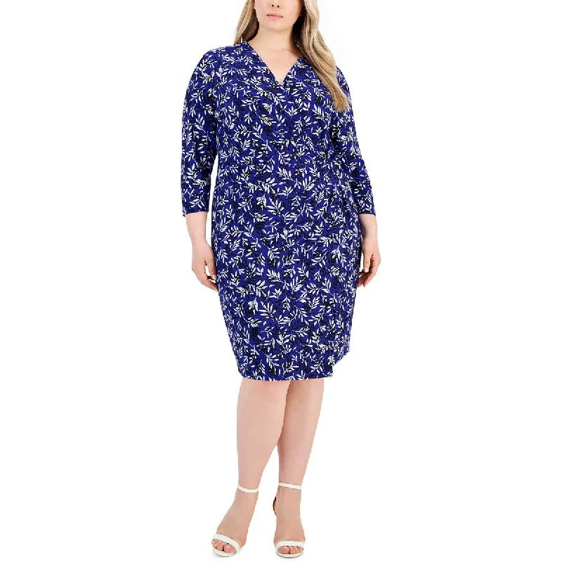 Kasper Womens Plus Floral Print Surplice Wrap Dress