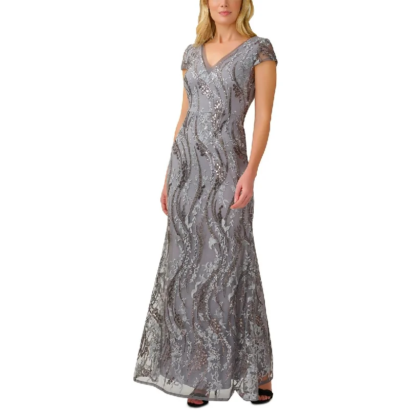 Adrianna Papell Womens Mesh Embellished Evening Dress