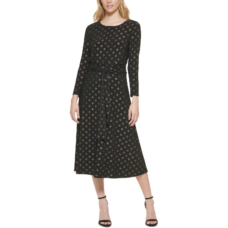 Tommy Hilfiger Womens Ruched A-Lined Midi Dress