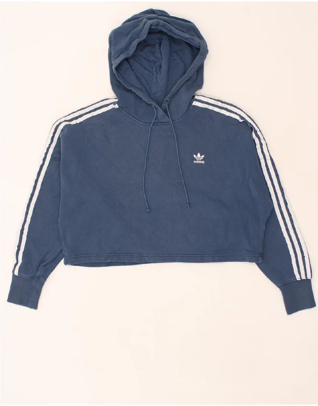 ADIDAS Womens Crop Hoodie Jumper UK 6 XS Navy Blue Cotton